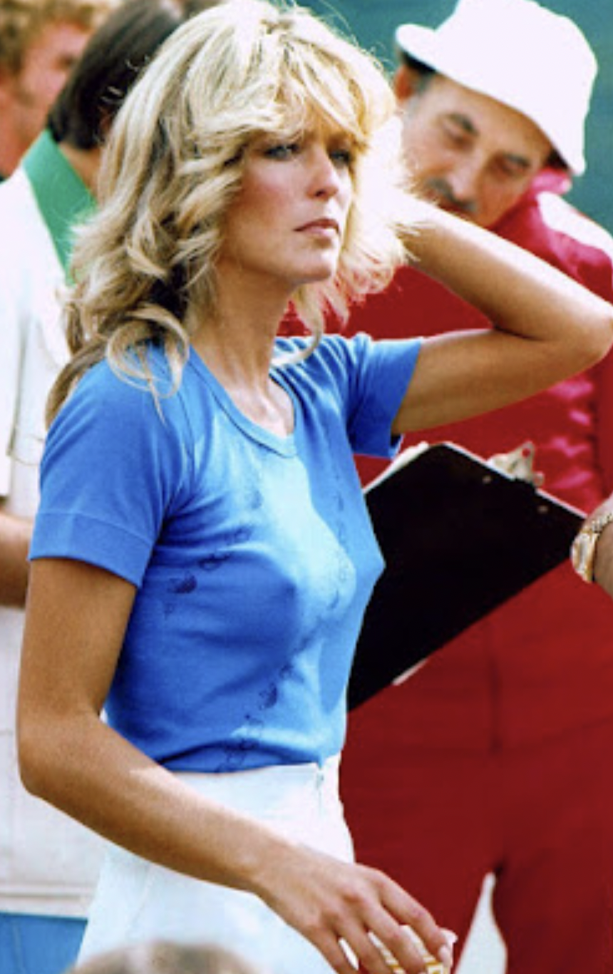 Farrah Fawcett sports her Battle of the Network Stars uniform, date unknown. 